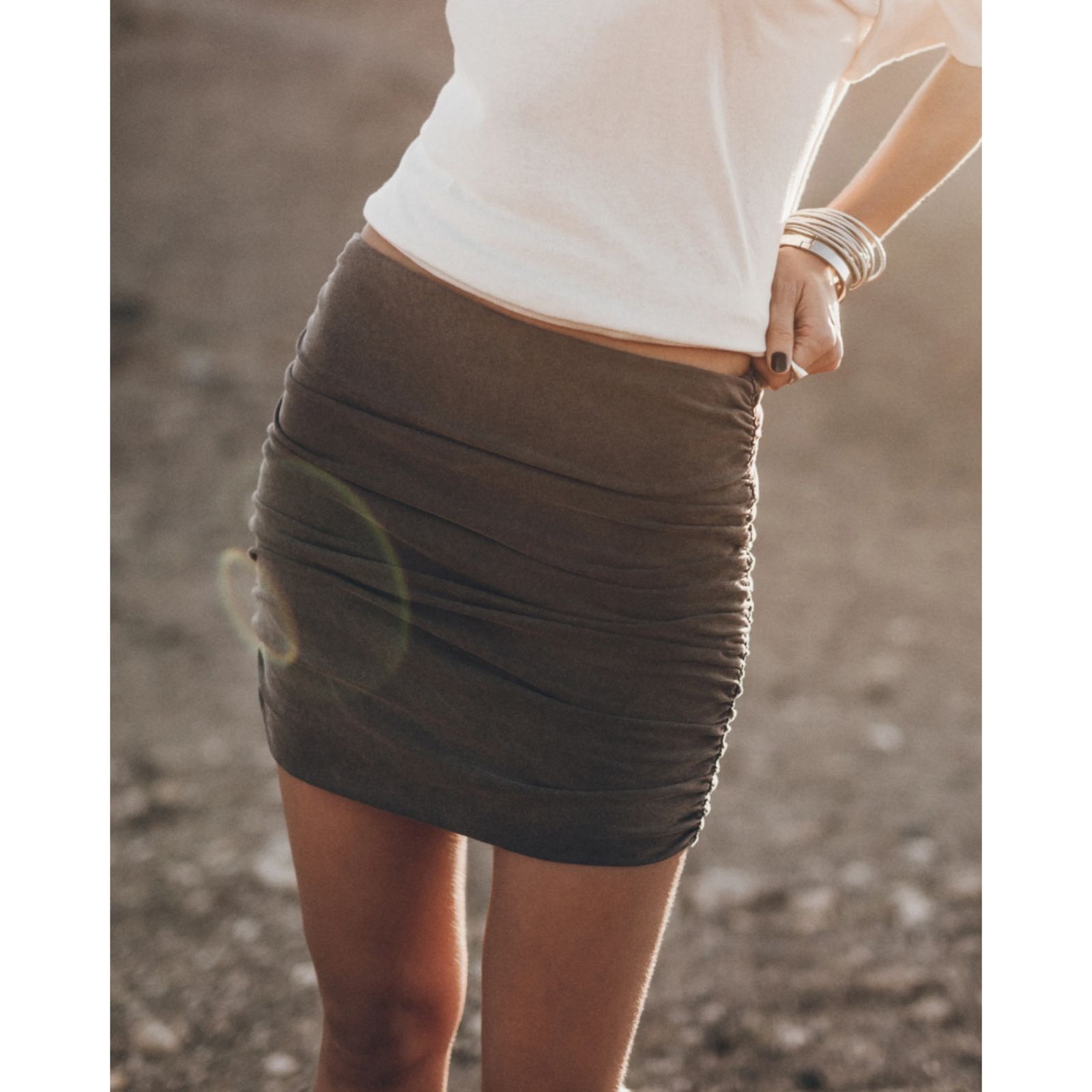 Mikuta The Dark Faded Short Ruched Mini Skirt Charcoal Grey Cotton Nwot M — image 3 of 6